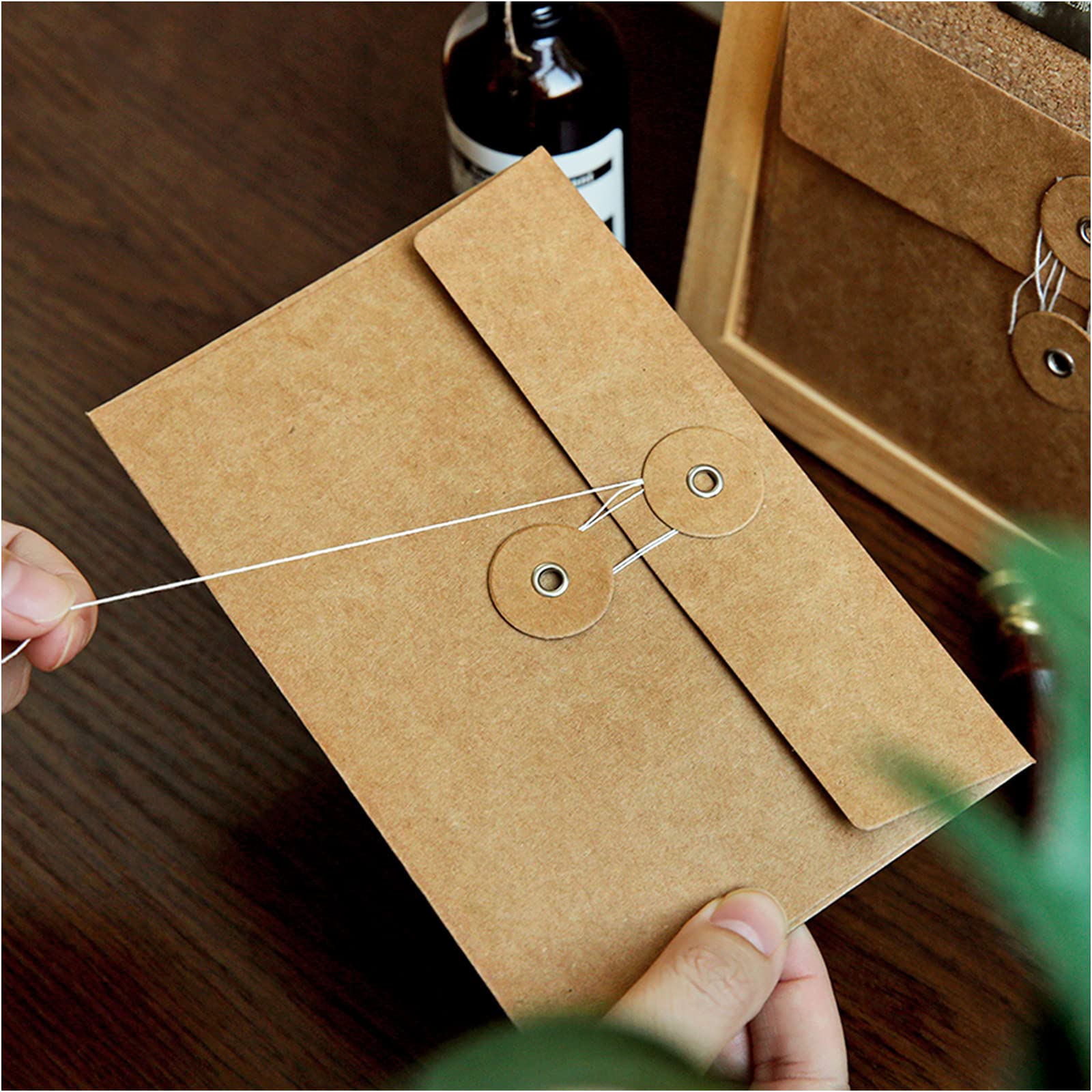 10 Sobres Kraft Billetes de Recibo Carpeta de Archivos, Organizador de Documentos de Bolsillo para Proyectos Soporte de Almacenamiento con Cierre de Corbata, Bolsa Reutilizable para Folleto de Oficina
