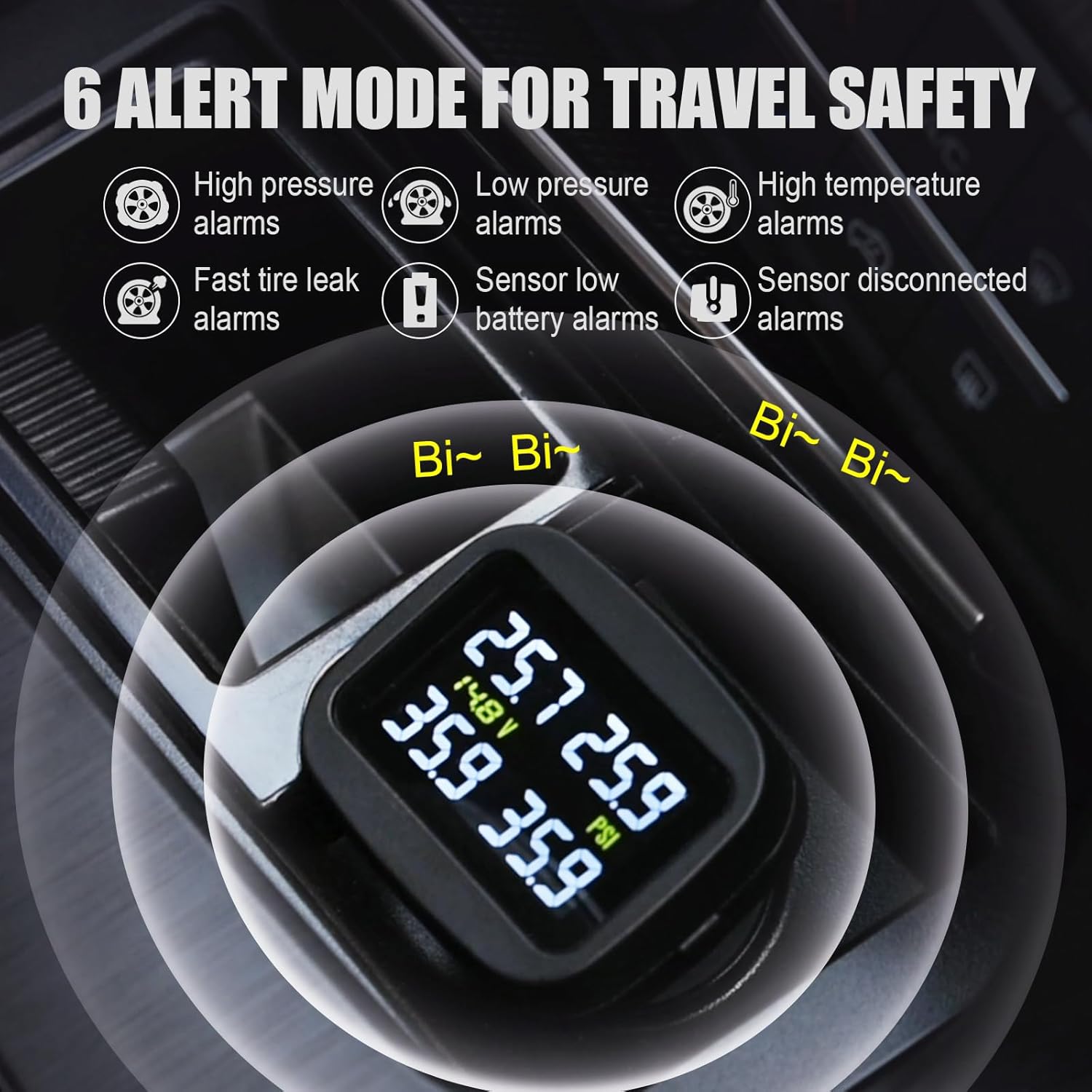 Promata Tire Pressure Monitoring System(0-116PSI) with 4 Sensors & 6 Alarm Modes, Real-time Monitor Car Battery Voltage, Colorful TPMS Display for Travel RV Truck Motorhome Camper