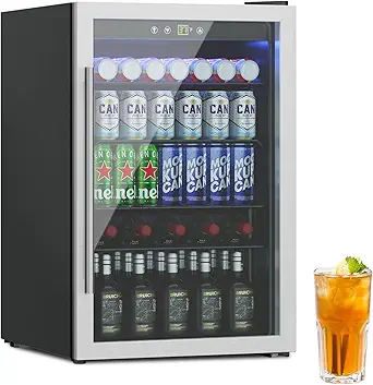 Beverage Refrigerator, 130L Drink Fridge for 145 Cans with Adjustable Shelves & LED Display, Silver Soda/Beer/Wine Refrigerator for Home, Office or Bar