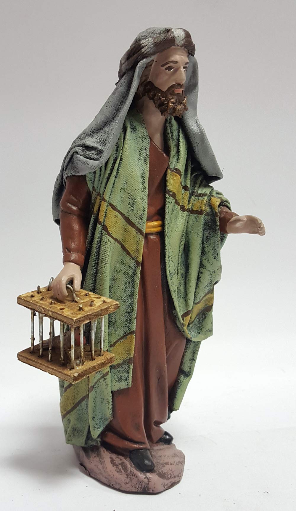 Arte Pesebre - Pastor con pájaro enjaulado, para Figuras de 17 cm.