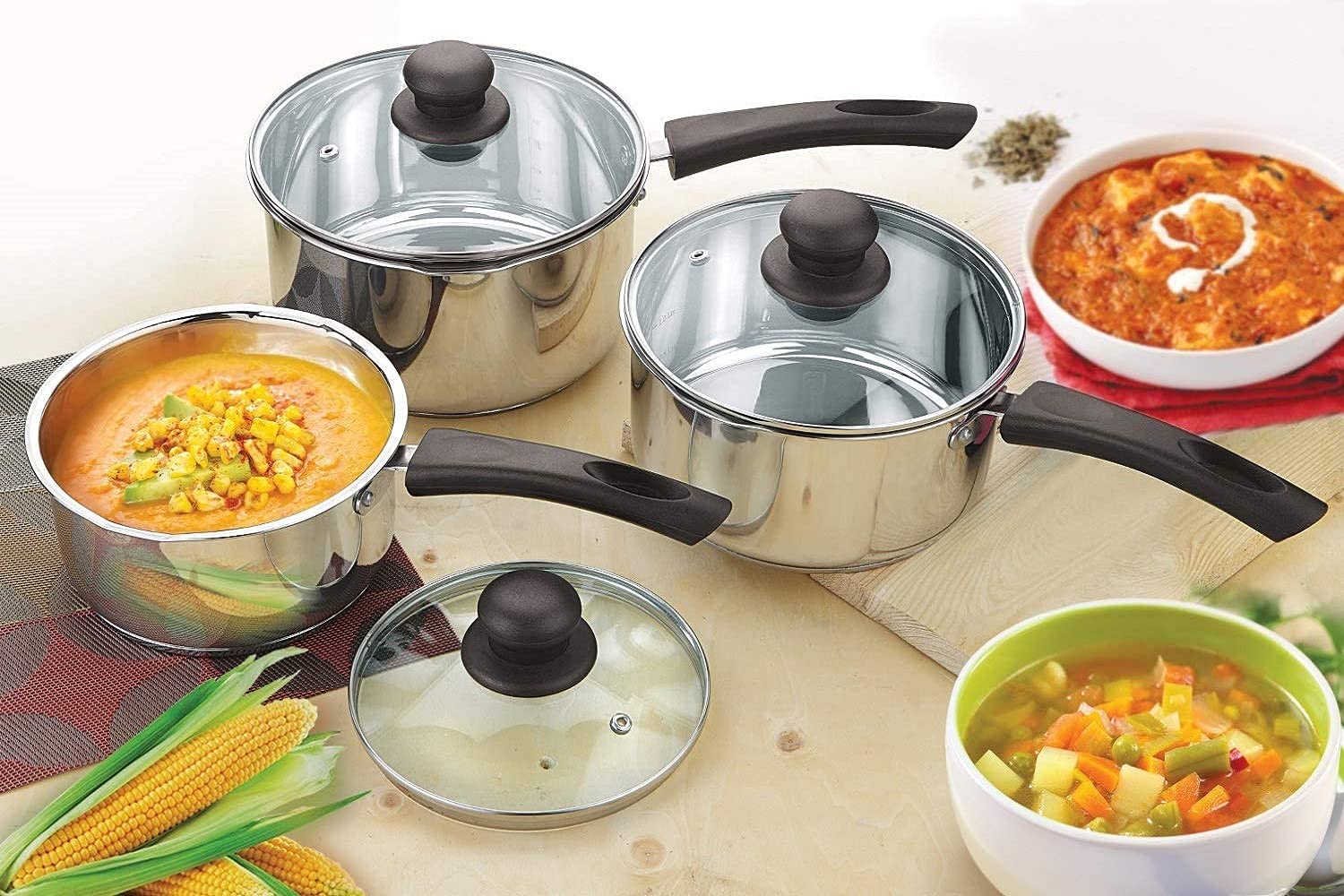 Penguin Home® Saucepan Set 1.5, 2, 2.5 ltr Stainless Steel Saucepots