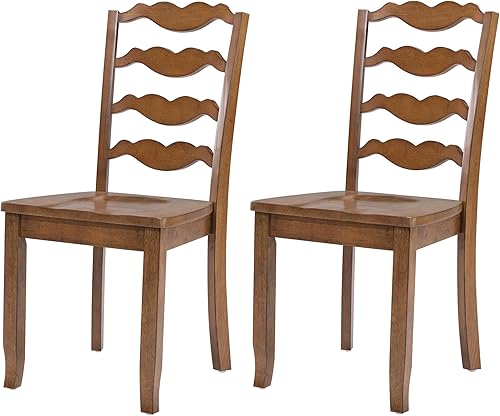 Miniatura 2 de DUHOME Juego de 2 sillas de madera con respaldo de escalera de madera de nogal antiguo, sillas de cocina sin brazos con patas de madera de goma