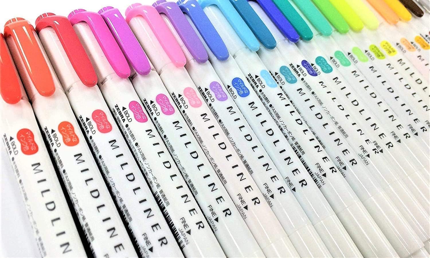 Zebra Mildliner doppelseitige Textmarker, weich, 40 Stück, sortiert, mit Sarasa-Clip-Stift, schwarz, 0,5 mm und Original-Vinyl-Stiftetui
