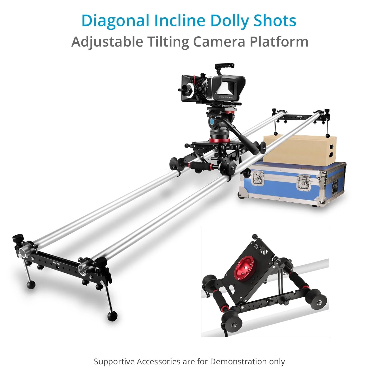 Proaim Fusion Video-/Filmkamera-Dolly Slider mit Track-Enden, läuft auf Schienen und flachen Oberflächen, Nutzlast bis zu 100 kg (DL-FUSN-01)