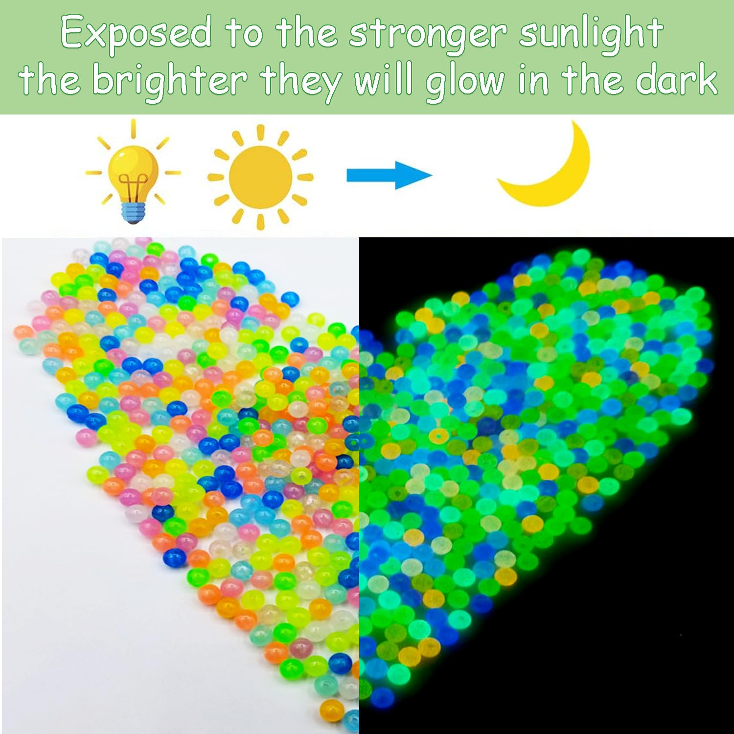 350Pcs Glow in The Dark Cute Sea Shell Animals Aquarium Beads UV Color Changing Beads Sun Sensitive Glowing Solar Luminous Beads Bulk for Home Aquarium Fish Tank Desktop Decoration(no Hole): 8mm Round Beads