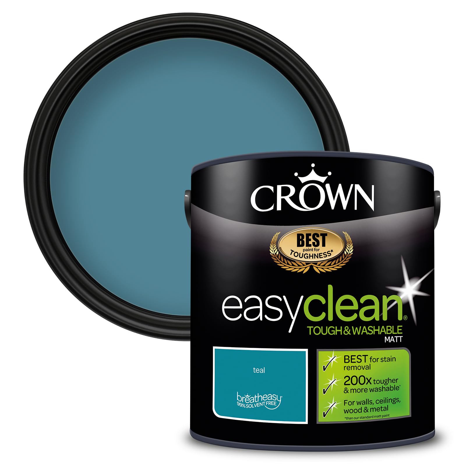 Crown Paints - Easyclean Matt Emulsion - Multisurface Paint - 2.5L - Teal