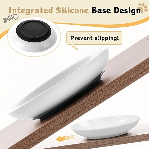 Miniatura 2 de Tazón de comida para gatos, paquete de 8 cuencos de cerámica de alta calidad para gatos, parte inferior de silicona antideslizante, platos pequeños