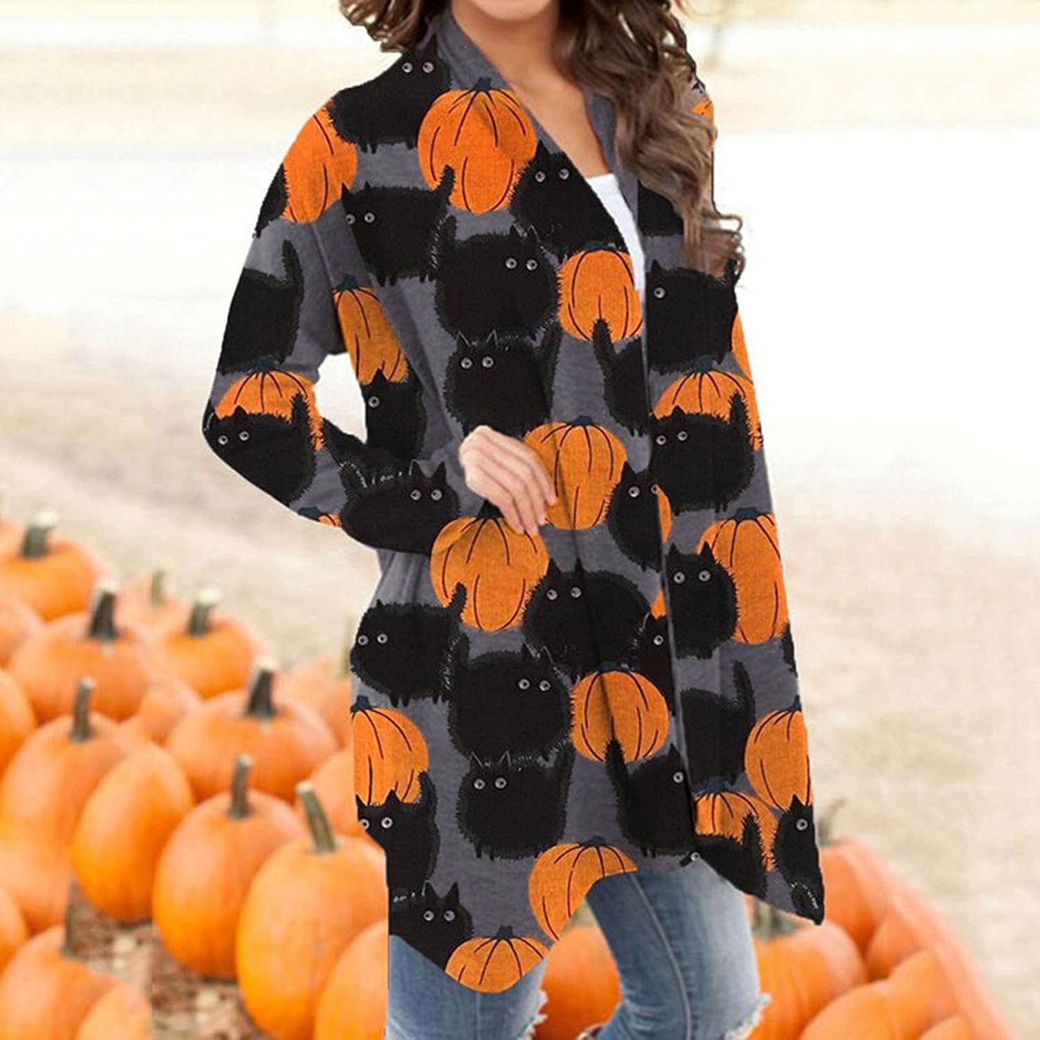 Long Hooded Cardigan Ruffle Shawl Collar Open Front Lightweight Drape Cape for Halloween - Image 4