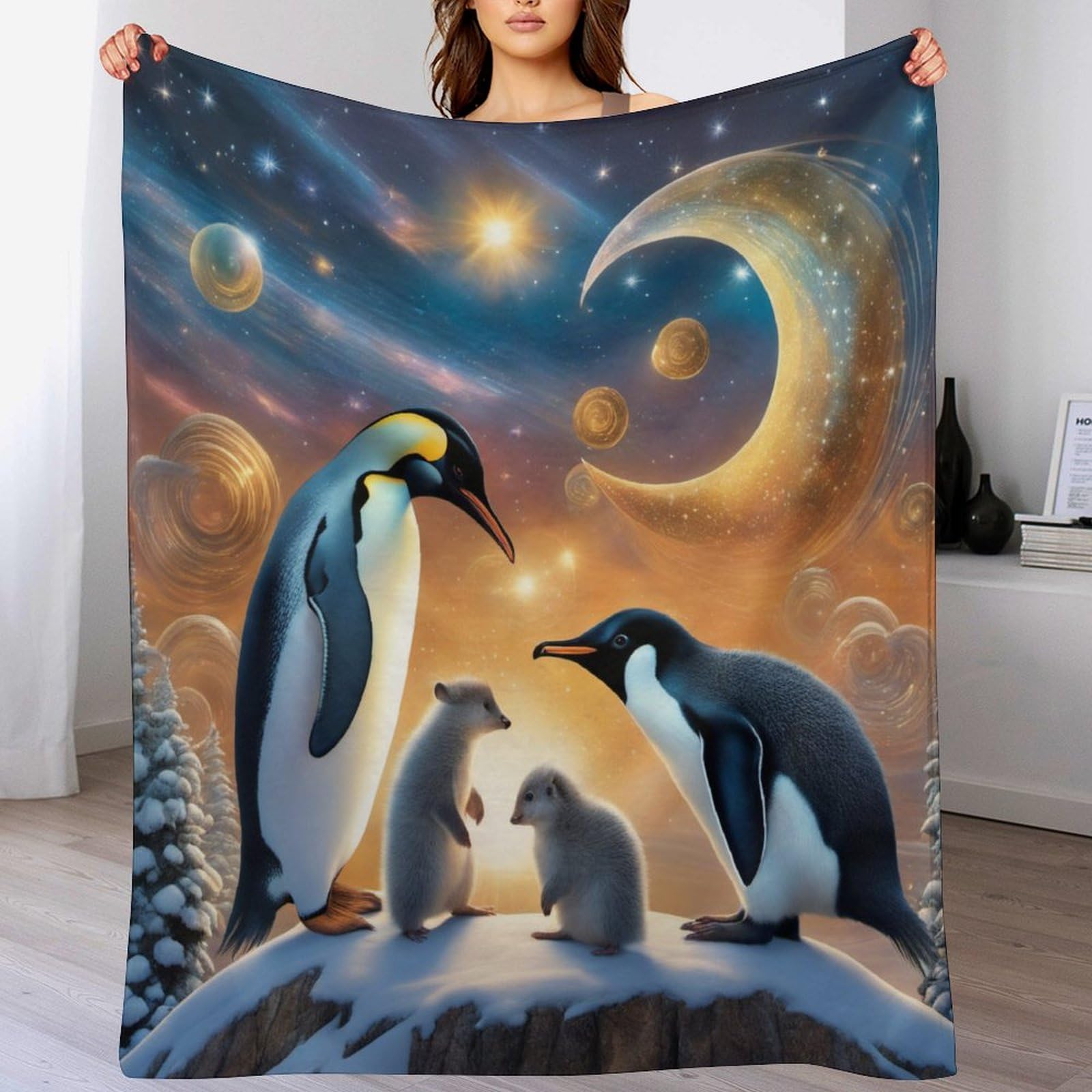 Couverture pingouin en flannel 150x200cm pour lit et canapé