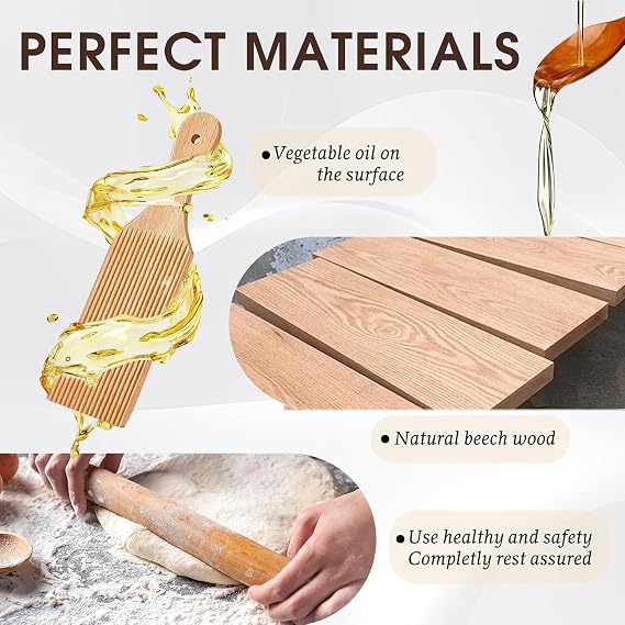 Pasta Making Tool Set, 9 PCS Wood Pasta Making Kit with Drying Rack, Roller, Gnocchi Board, Ravioli Cutter Accessories, Stamp Maker Cutter