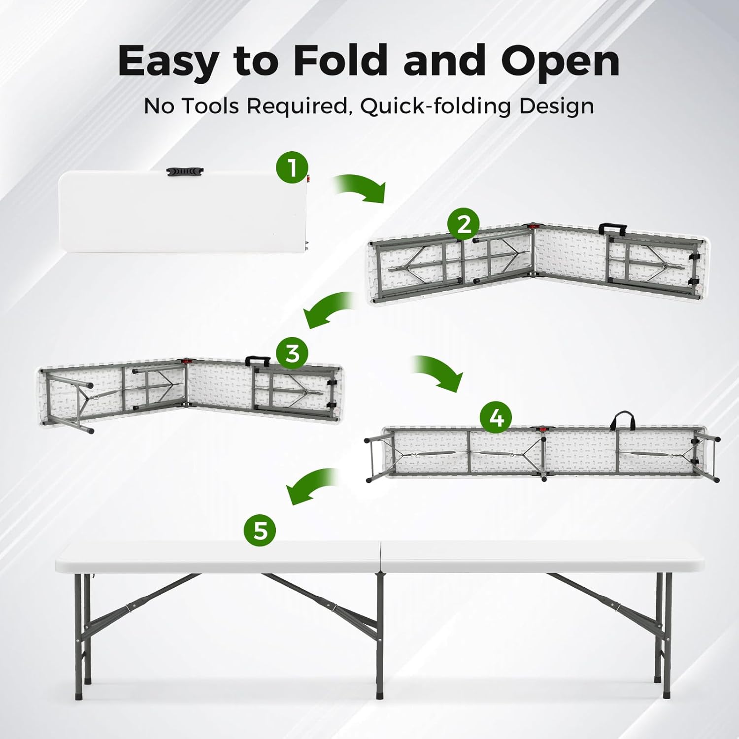 Giantex 6 FT Plastic Folding Bench, HDPE Portable Seat w/Metal Legs, Fold-in-Half Outdoor Bench for Picnic, Garden, Camping, Party Sport Events, 1320 lbs Capacity, No Assembly (2, White)