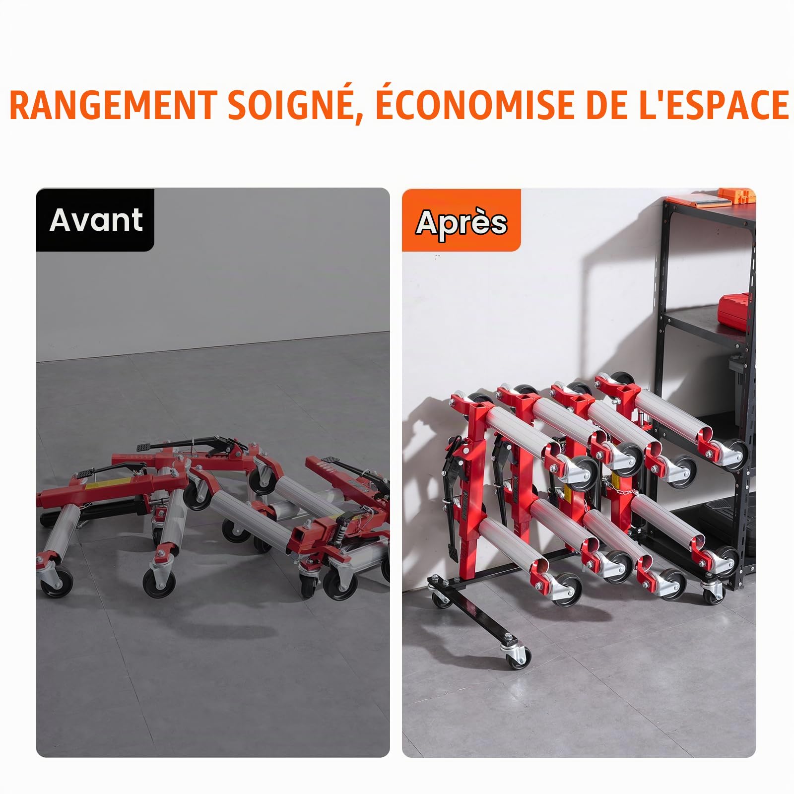 VEVOR Support pour Chariot de Manutention de Voiture Universel, Organisateur de Chariot Déplace Voiture avec Roues Rotatives à 360 °, Support de Rangement pour Chandelles, Capacité 4 Chariots