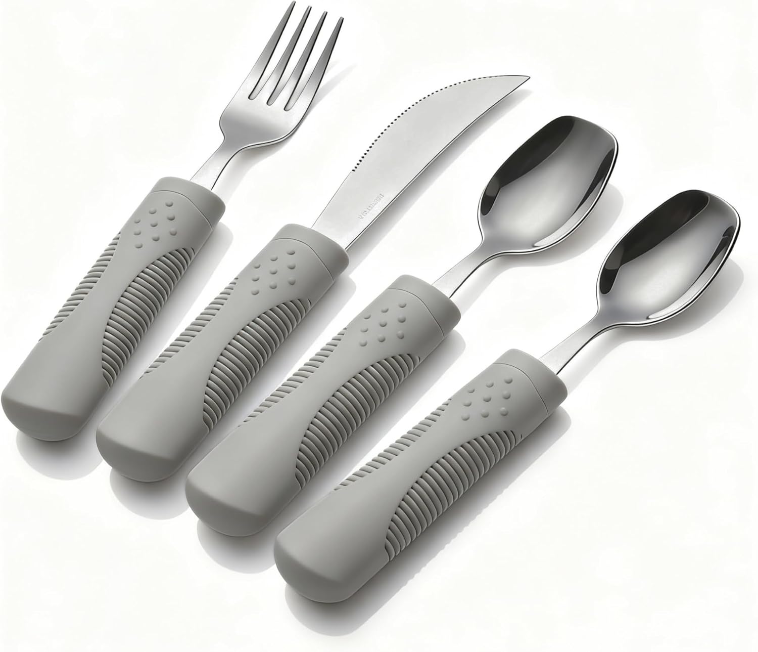 7 oz Heavy Weighted Adaptive Utensils Set with Rocker Knife - Maximum Weighted Silverware for Severe Parkinson's, Heavy Hand Tremors & Essential Tremor, Extra Stability Grip (Grey)