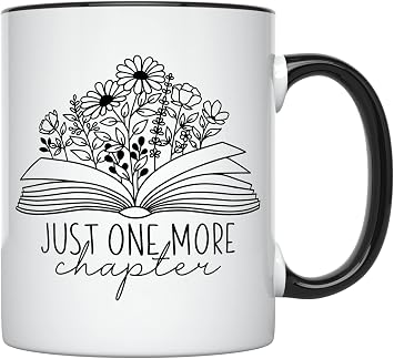 YouNique Designs Just One More Chapter Mug, 11 Oz, Book Lovers Mug, Librarian Gift for Readers, Book Club Gift Black Handle