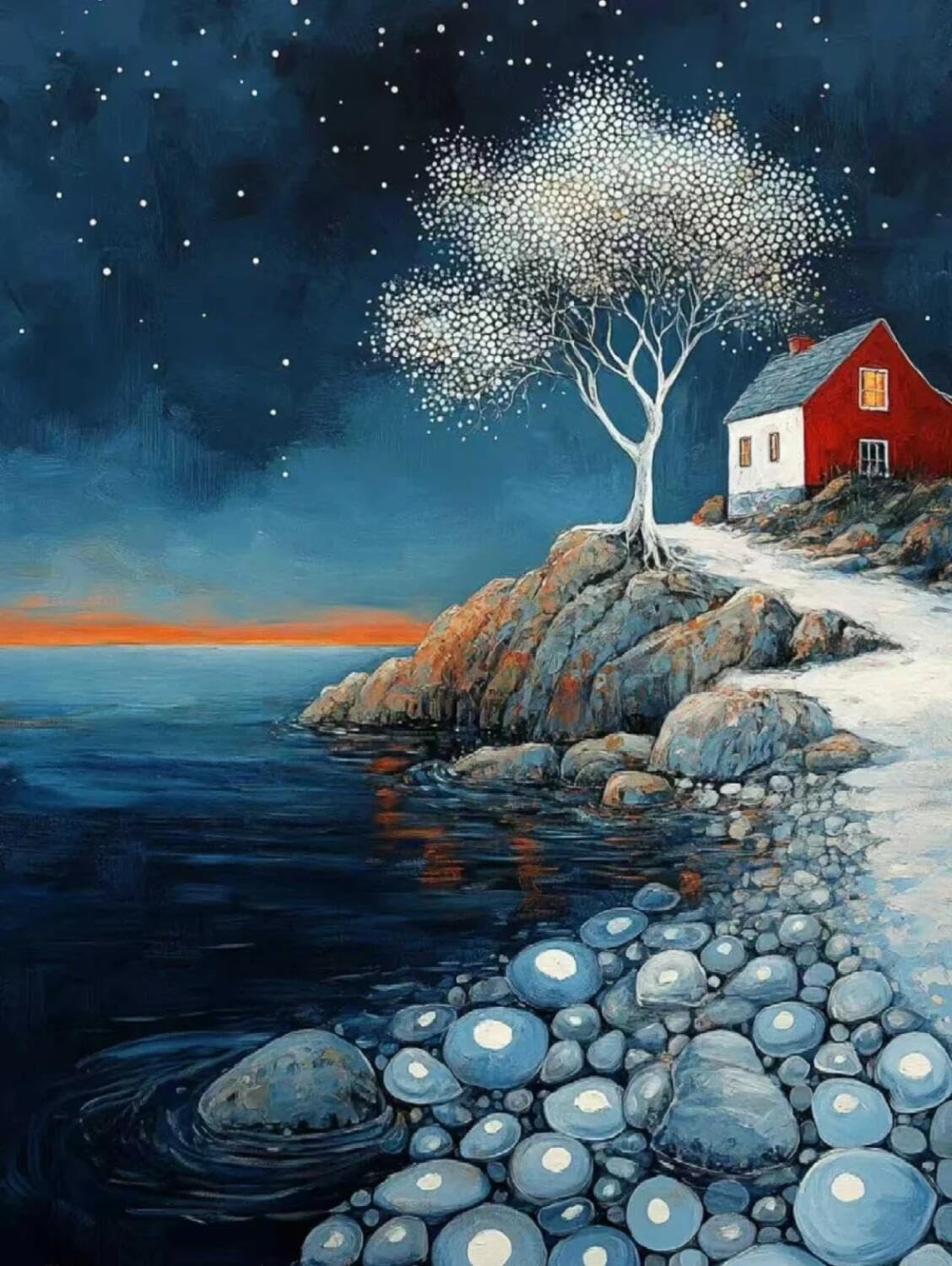 Rqwybcaxn Bead Embroidery Kits Big Tree by the sea 40x50cm