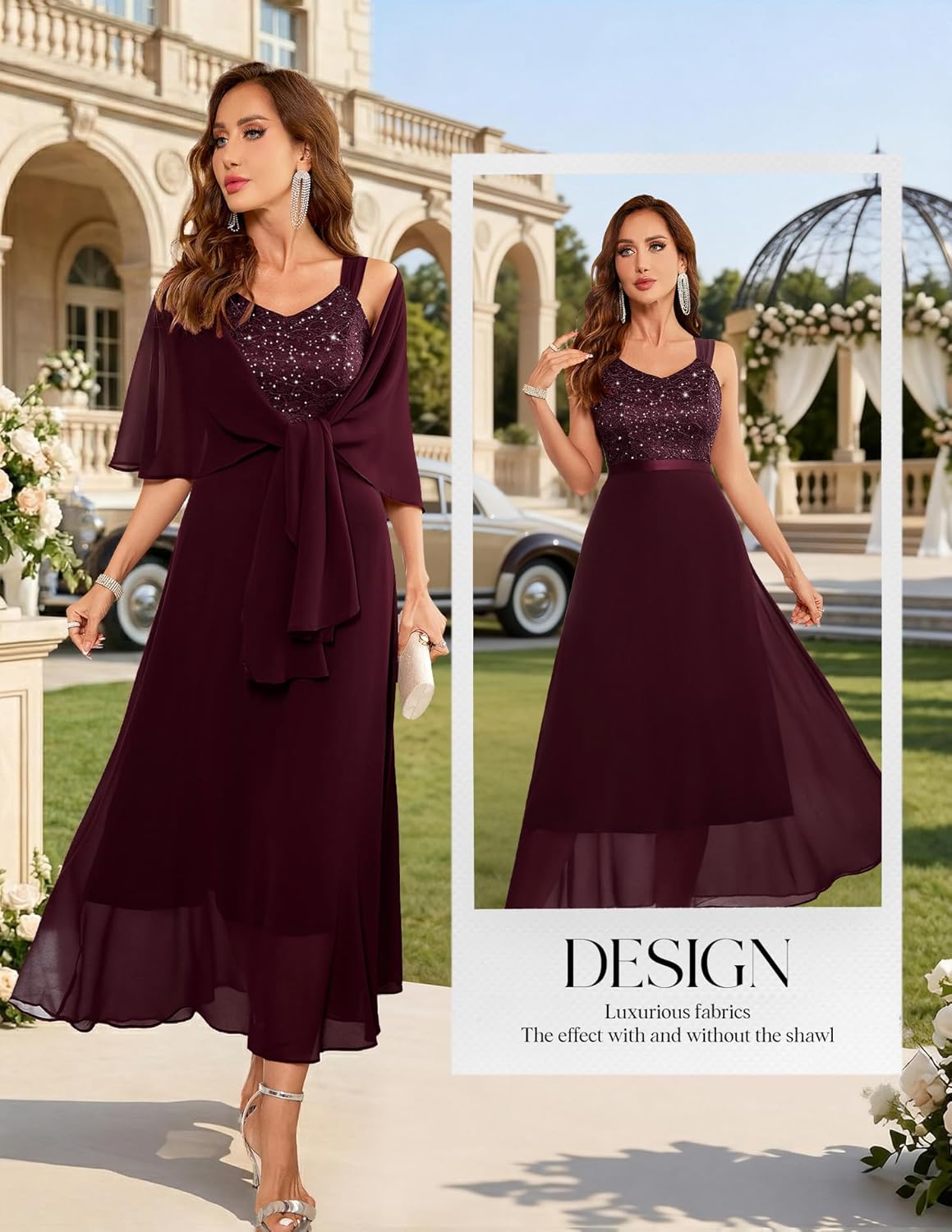 BeryLove Formal Wedding Guest Sequin Prom Dresses Cocktail Evening Lace Elegant Mother of The Bride Dress