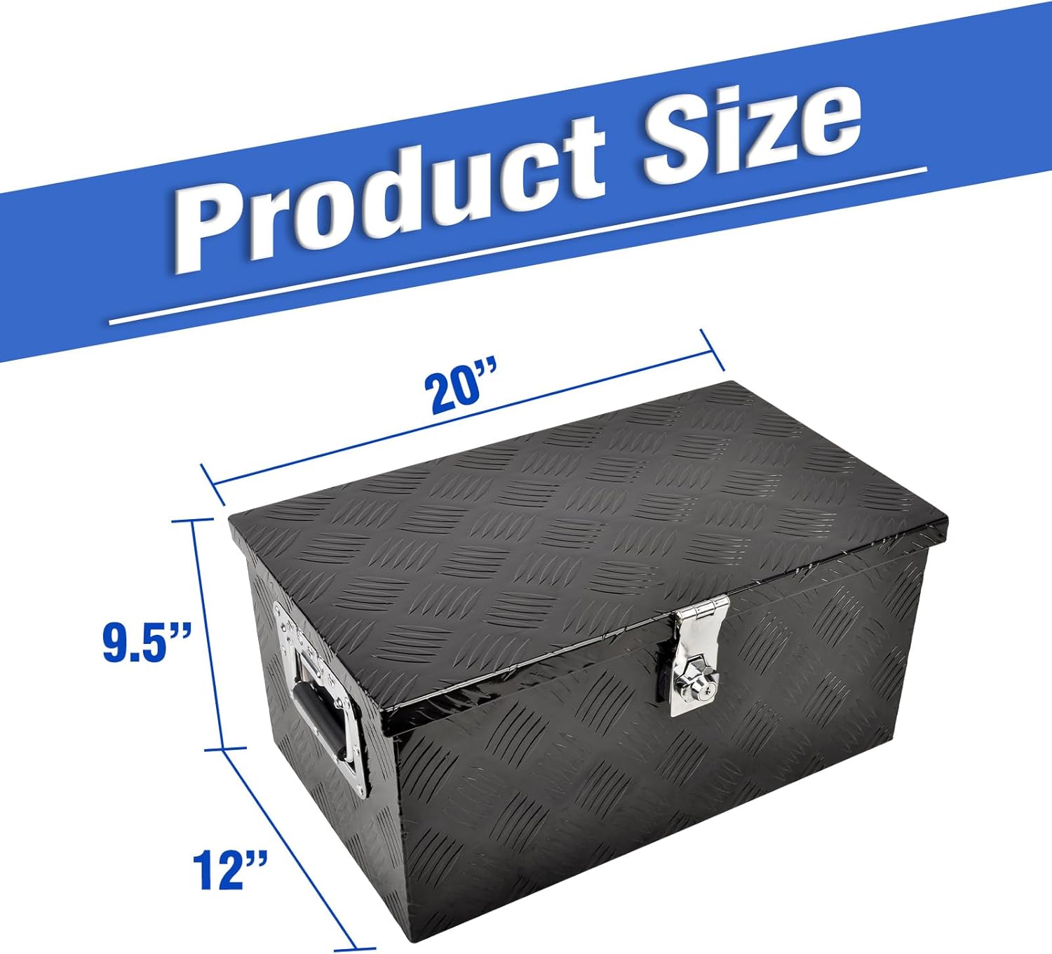 SSN 20 In Black Aluminum Tool Box 5 Bar Tread ToolBox Flatbox for Truck Car Outdoor Trailer Pickup Underbody RV ATV Storage Underbed Tools Organizer with Lock Side Handle and Keys 20"X12"X9.5"
