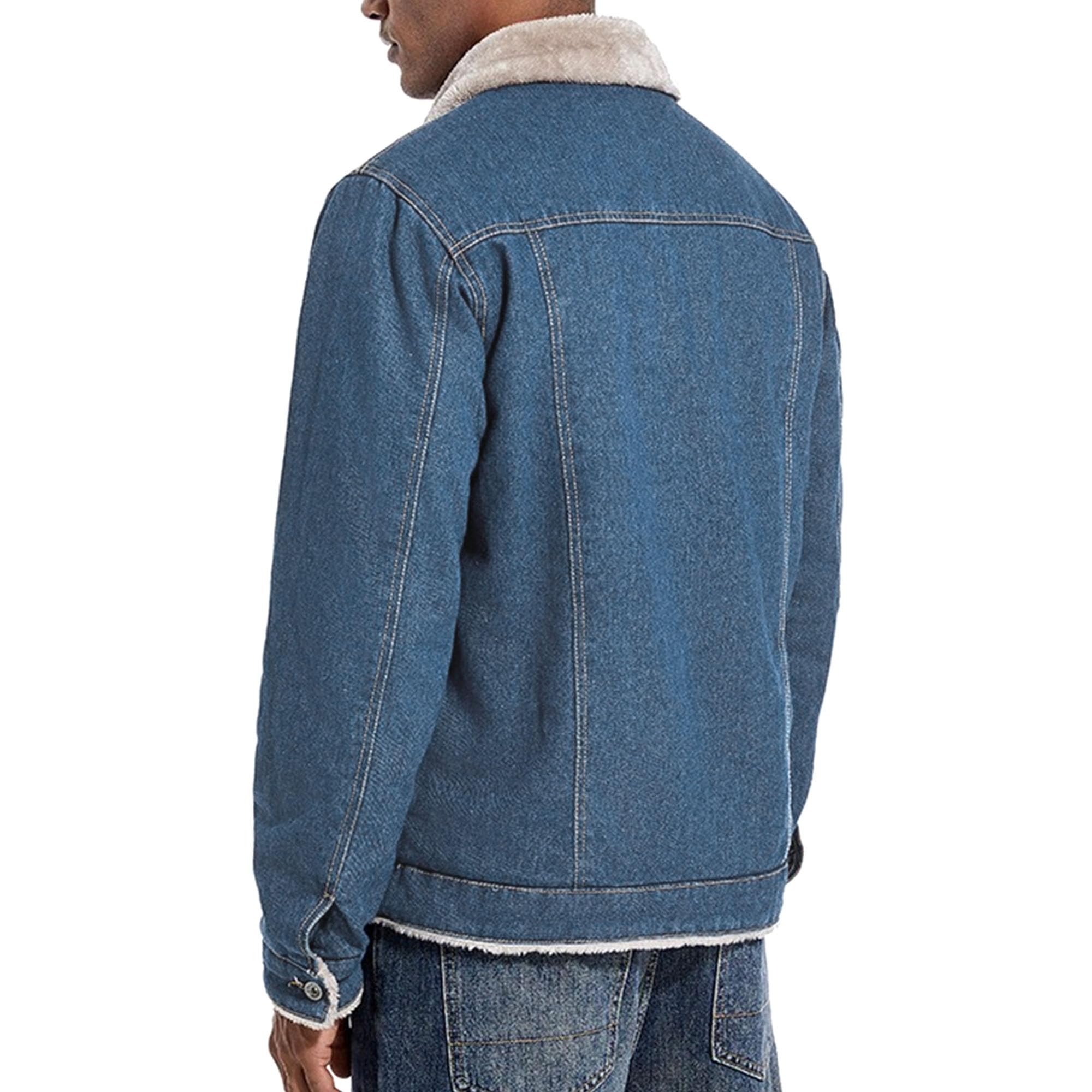 Chaqueta vaquera con forro polar para hombre, cuello de piel sintética, abrigos de invierno cálidos con botones, elegantes jeans casuales para exteriores