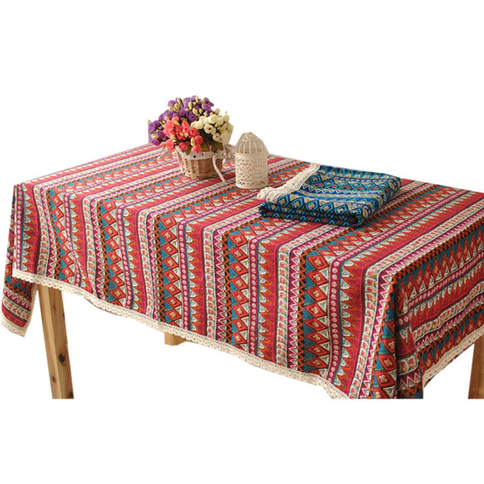 Nappe Motif Géométrie Ethnique Nappe Coton Picnic Toile de Fond 140x140cm