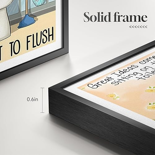 Miniatura 5 de Divertida decoración de pared enmarcada para baño, 4 piezas de bonitos lienzos de gato negro y perro, animales sentados en la bañera en el inodoro,