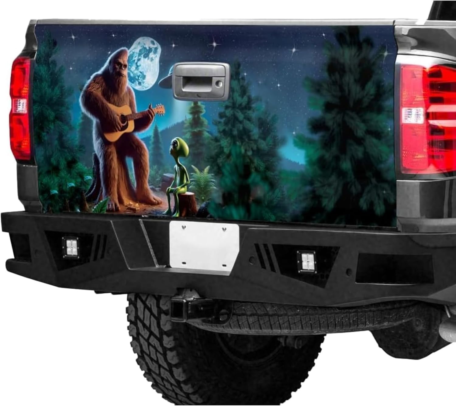 VanLich Shop Funny Bigfoot Sasquatch Forest Scene Tailgate Wrap – Bigfoot Woodland Pickup Truck Decal Graphic (Style 6)