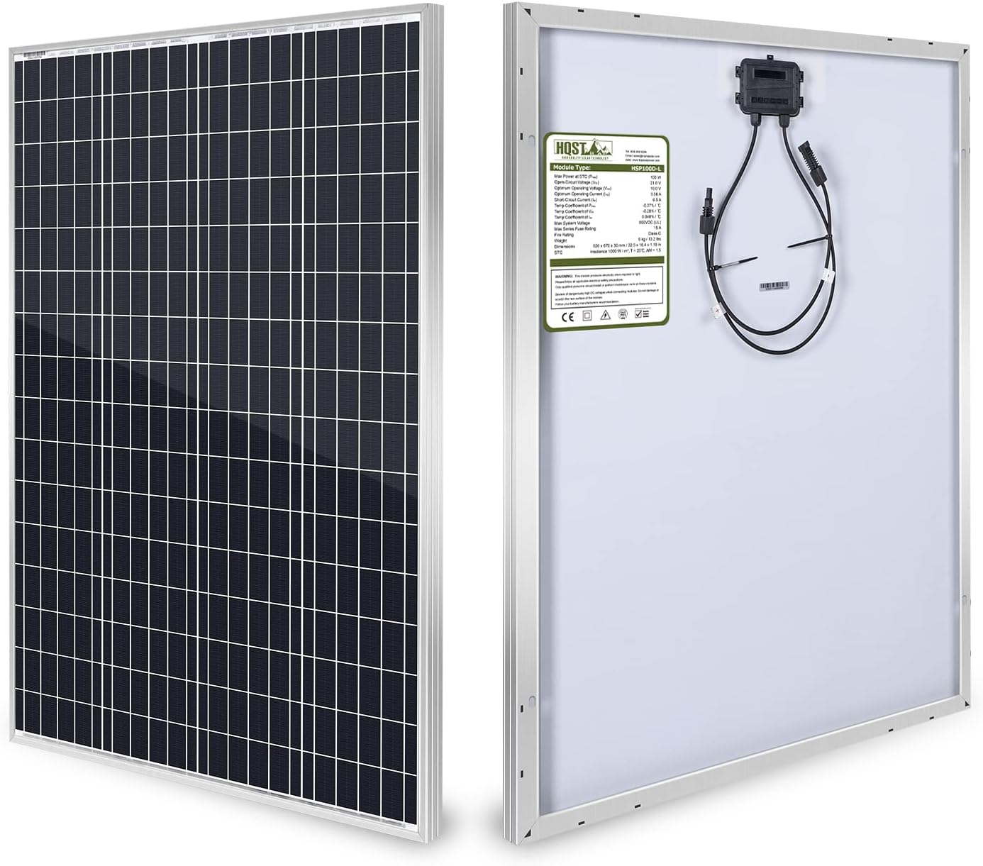 HQST 100 Watt Monocrystalline Solar Panel High Efficiency Module PV Power for Battery Charging Boat, Caravan, RV and Any Other Off Grid Applications 32.5 x 26.4 x 1.18 Inches