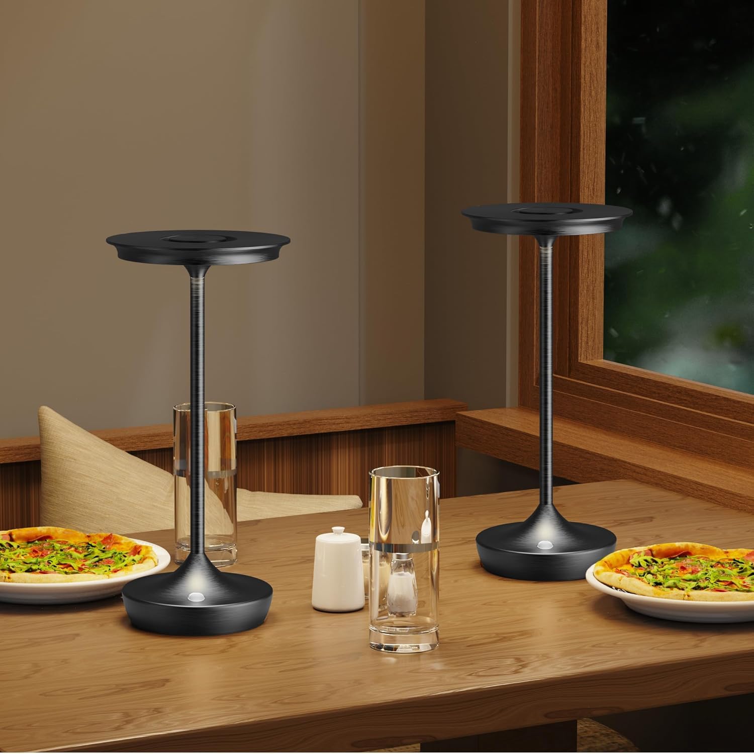 Tischlampe Kabellos IP54 Led Outdoor Lampe 6000mAh Akku Camping Schreibtischlampe Aufladbar Nachttischlampe Touch Dimmbar in 3 Farben Tischleuchte für Innen/Außen (2-Schwarz)
