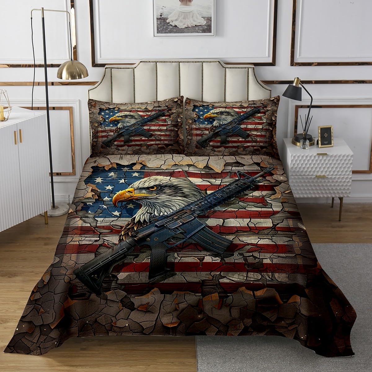 jejeloiu Independence Day Quilted Coverlet King Size Patriotic Themed Bedspread for Kids Boys Girls Decor 4th of July Coverlet Set Breathable Soft Lightweight Microfiber Bedroom Decor Dark Brown Red