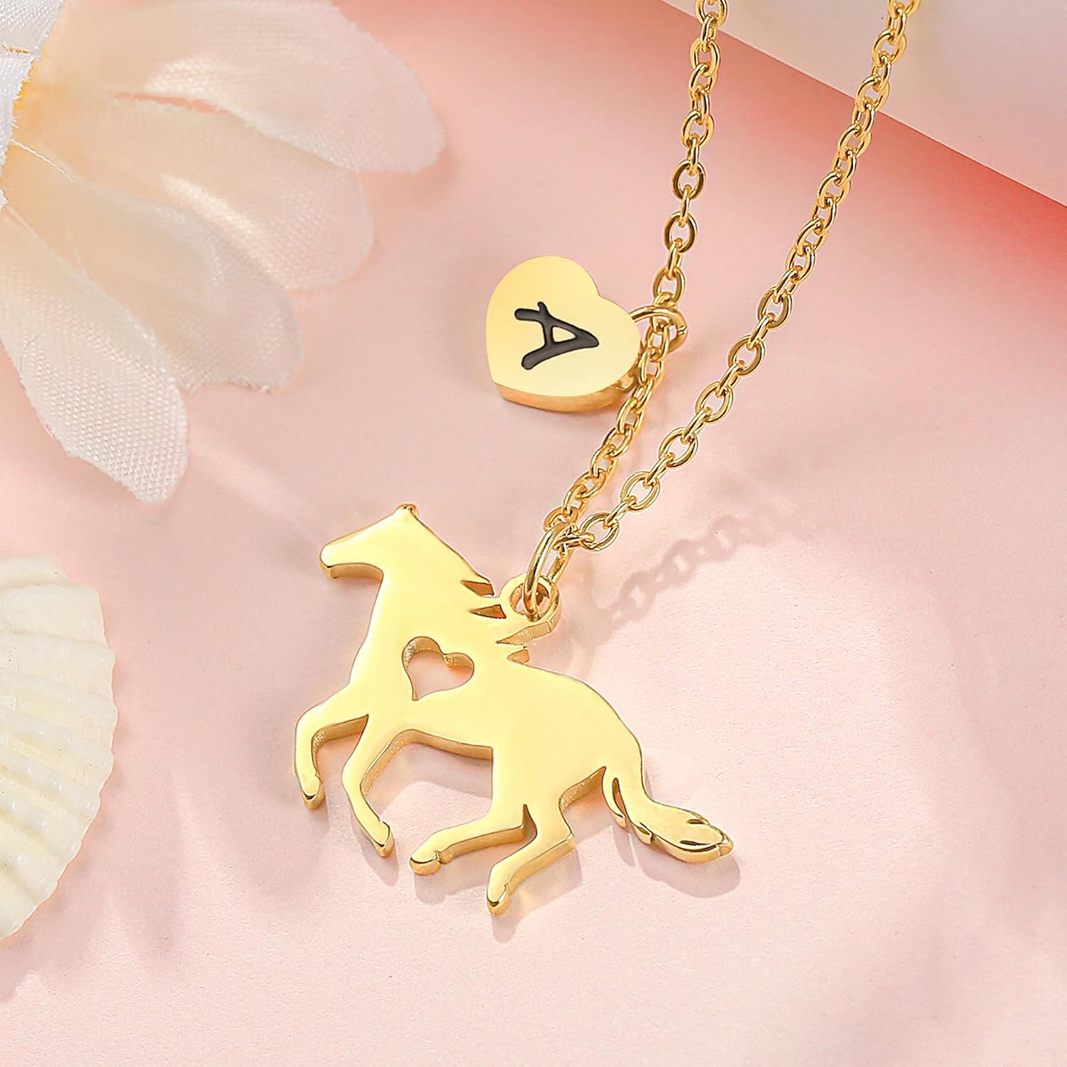 MONOOC Valentines Gifts for Kids Her Girls - Horse Necklace Gifts for Girls Horse Jewelry Necklaces Heart Initial Necklace Valentines Gift for Kids Her Teen Girl Women - Image 6