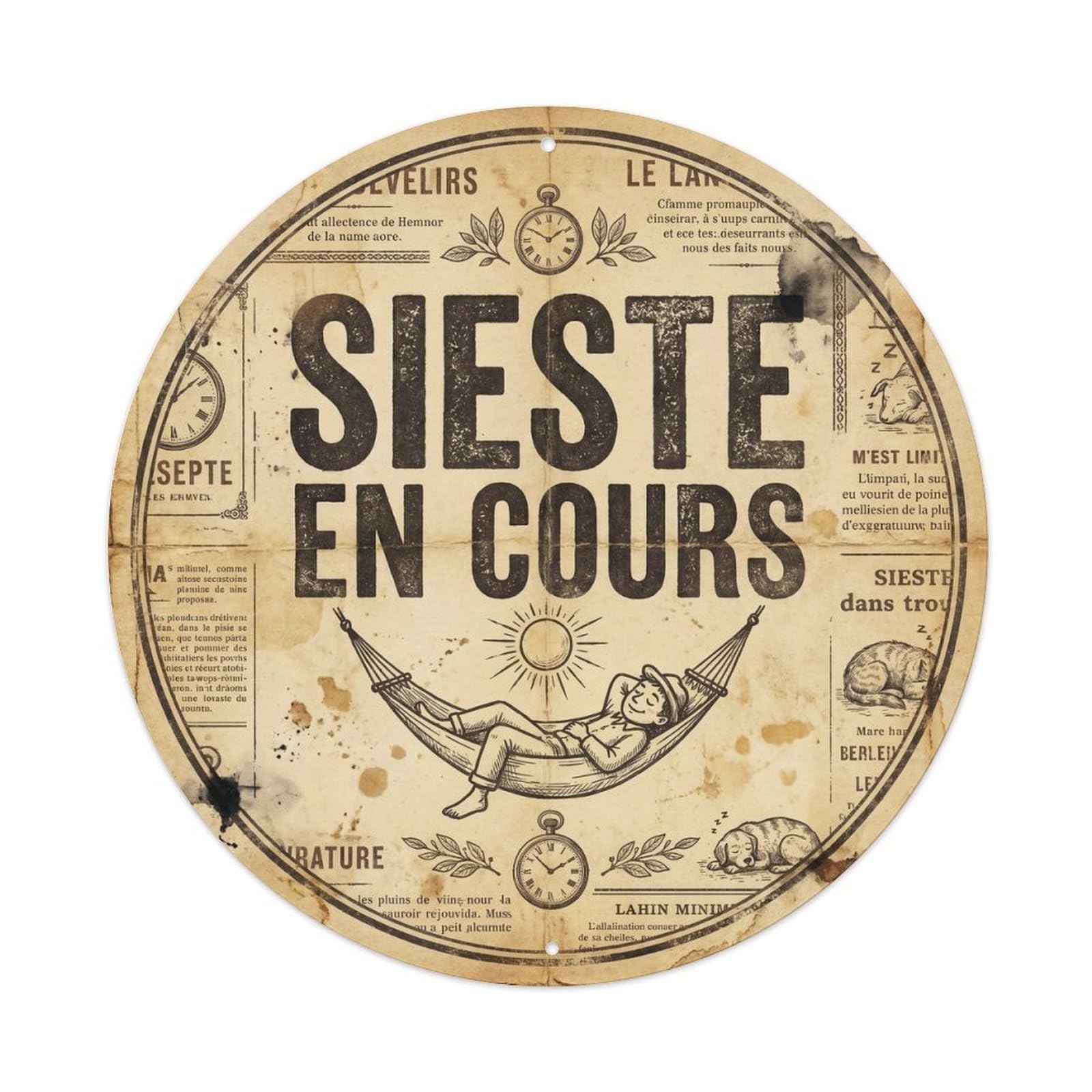 Sieste En Cours Nap Bedroom Door Sign Letterpress Metal Tin Sign