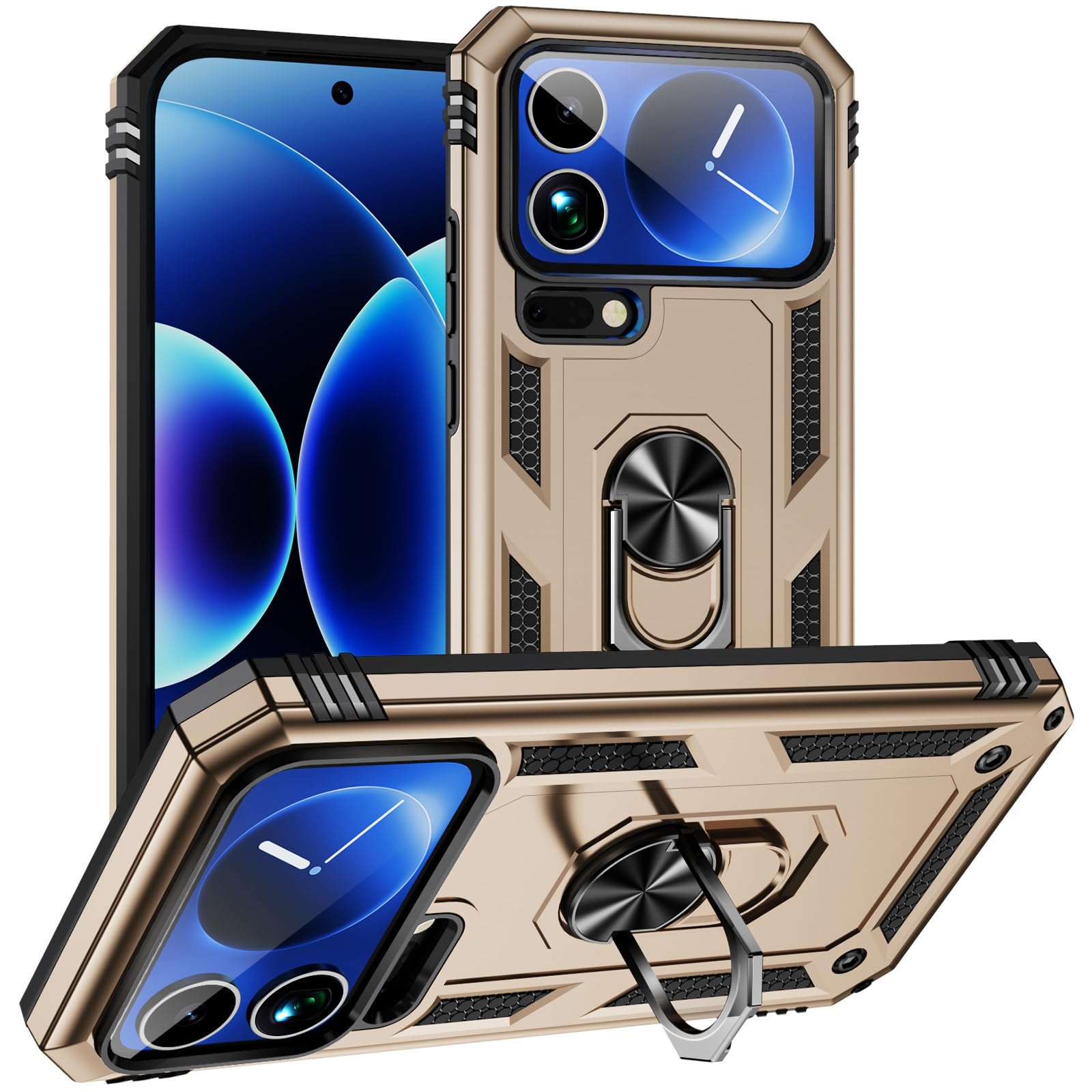 Étui Xiaomi 17 Pro Max or finitions haut de gamme avec support invisible