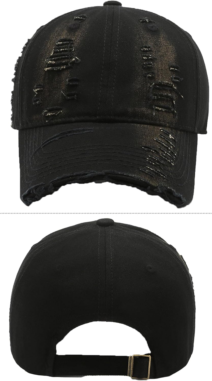 FEOYA Vintage Distressed Baseball Cap for Women Men Ripped Washed Denim Dad Hat Low Profile Adjustable Polo Headwear - Image 3