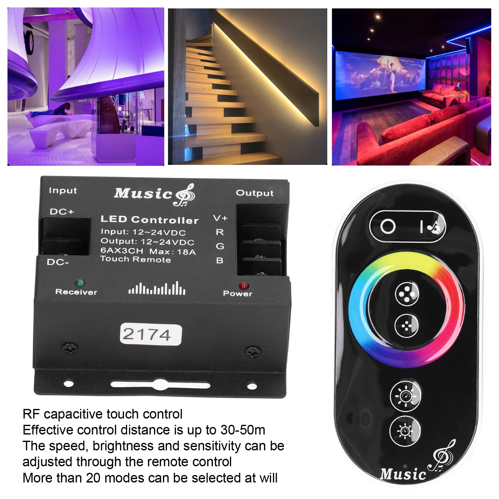 Atyhao RGB LED Strip Controller – Music Sync Touch Remote For Home, Bar & DIY Lighting