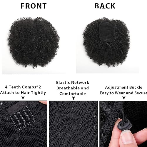 Miniatura 6 de Extensión de cola de caballo rizada con cordón para mujeres negras, extensiones de cabello sintético corto afro kinkys rizado con dos clips (#4)