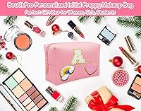 Vista 6 de Bolsa de Maquillaje Preppy, Estuche de Lápices de Cuero PU Premium Impermeable Bolsa de Cosméticos con Sonrisa Corazón Arcoíris Linda Bolsa