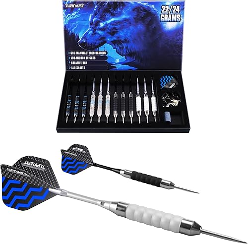 Vista 53 de Turnart Juego de dardos de punta de metal – Juego de dardos de punta de acero, dardos de metal profesionales, 12 piezas de 22/0.85 oz Pro Dardos