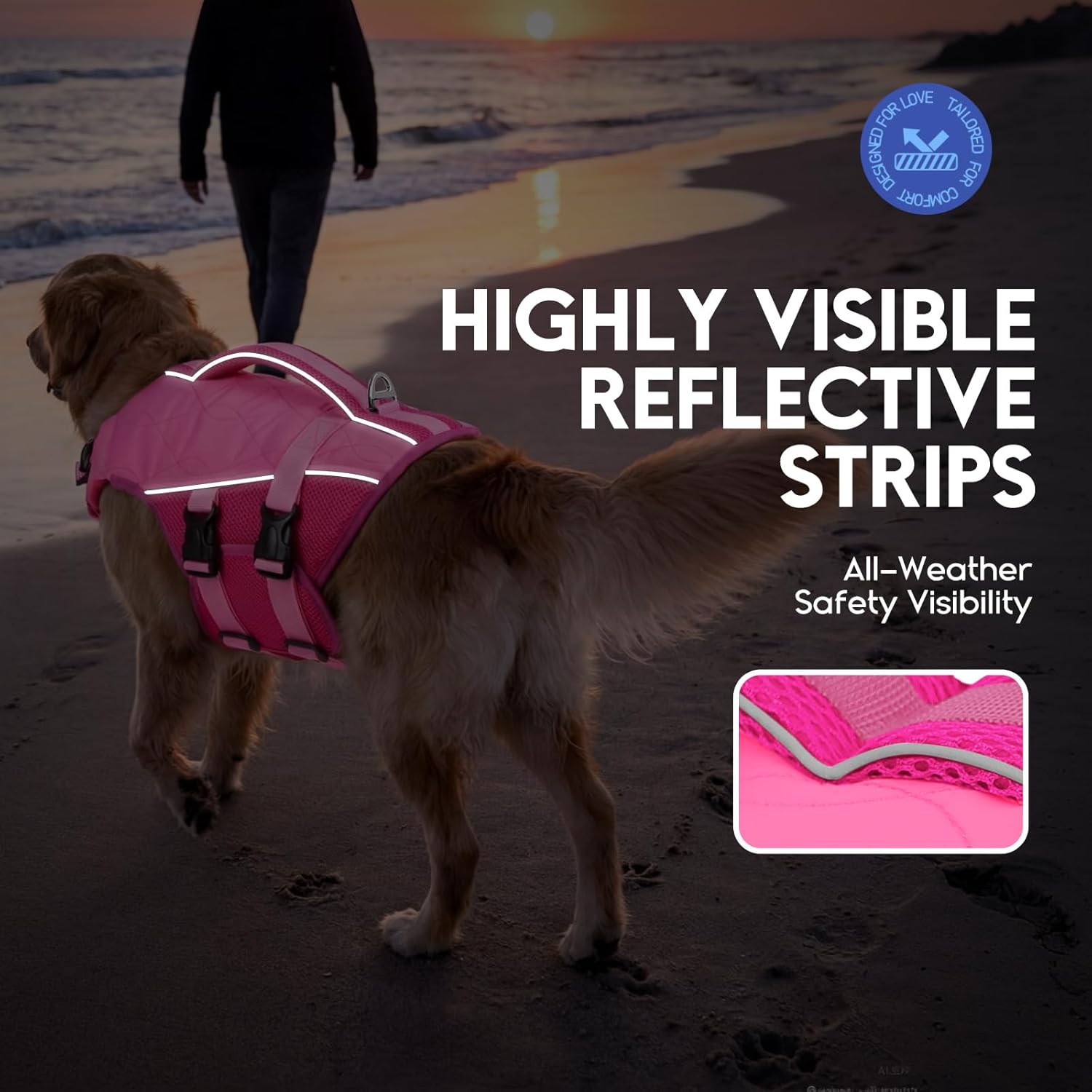 ASENKU Dog Life Jacket, High-Buoyancy Reflective Dog Swimming Vest with Durable Handles for Small/Medium/Large Dogs - Pool, Beach, Boating (Pink, XL)