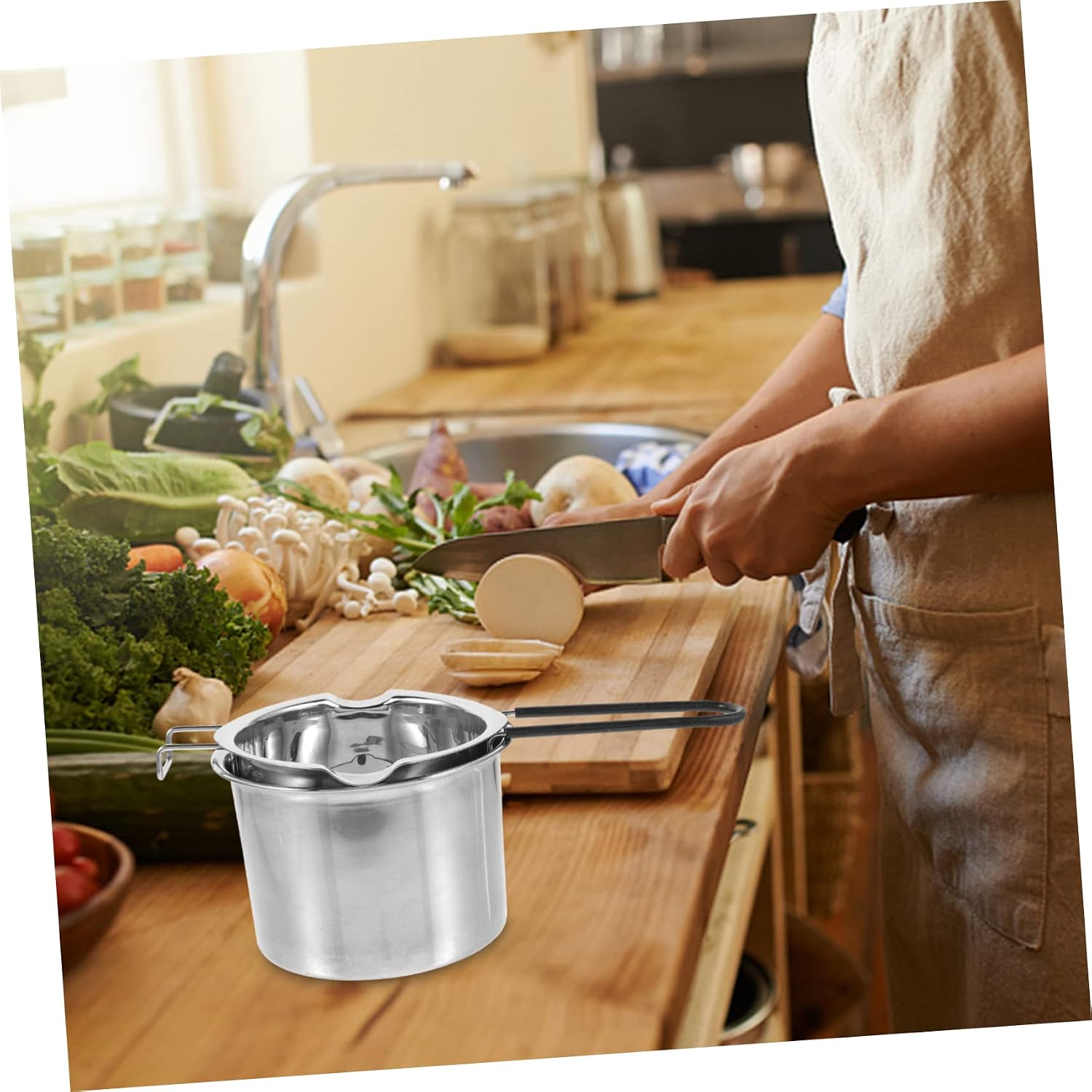 1set Stainless Steel Double Boiler Pot Melting Chocolate Cheese and Candle Wax Melting Pot Kit for Baking and Outdoor Cooking Capacity