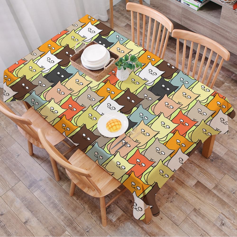 Dalexhm Cat Design, Cartoon Cat Repetitive Design In - A1 Table Cloth Wipe Clean Rectangular, Wipeable Tablecloths,Dining Table Cover For Kitchen Outdoor Garden Table,Cat Design, Cartoon Cat Repetitive Design In And Expressio,54X72 In