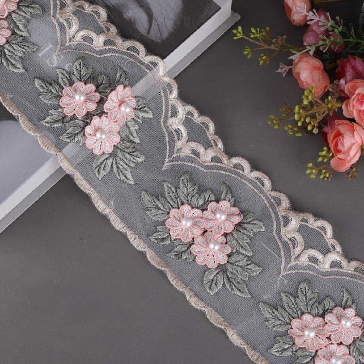 HOTIPS1/2/5 Yard Flower Bow Embroidery Lace Wedding Christmas Costume DIY Handmade Craft Dress Curtain Quilt Cover Lace Lace-Style 24,China,1 Yards