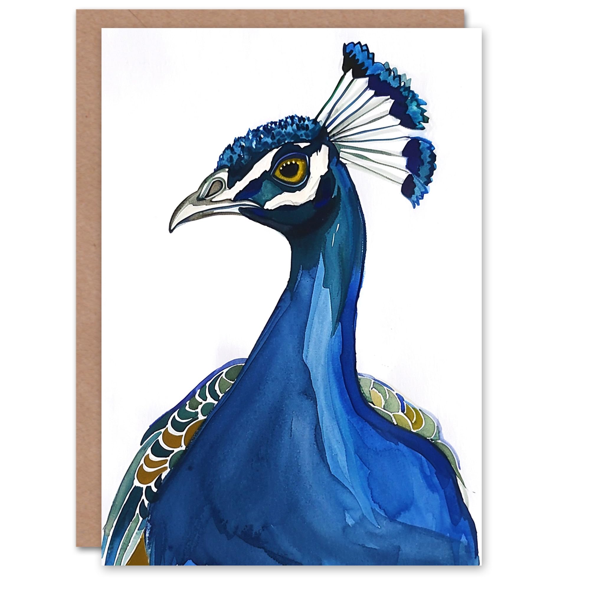 Peacock Peafowl Navy Blue Bird Head Watercolour Birthday Card