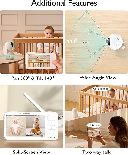 Miniatura 8 de Momcozy Monitor de bebé con 2 cámaras de 5.5 pulgadas 1080P Full HD Split Video Monitor de bebé con cámara y audio, sin WiFi 5000mAh batería, ECO,