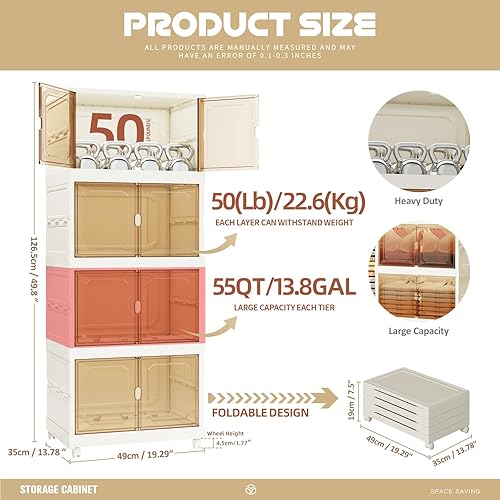 Miniatura 2 de Contenedores de almacenamiento de plástico plegables grandes de 220 cuartos de galón, contenedores de almacenamiento apilables de 4 niveles para