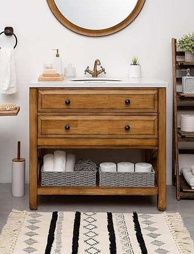 Miniatura 5 de StorageWorks Cesta para tanque de inodoro para baño, cesta redonda de mimbre de cuerda de papel para almacenamiento, parte trasera de la parte