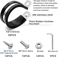 Vista 2 de Taiss 50 piezas de abrazaderas de cable de 1/2 pulgada, abrazaderas de cable de alambre aislado de goma de acero inoxidable 304, abrazaderas