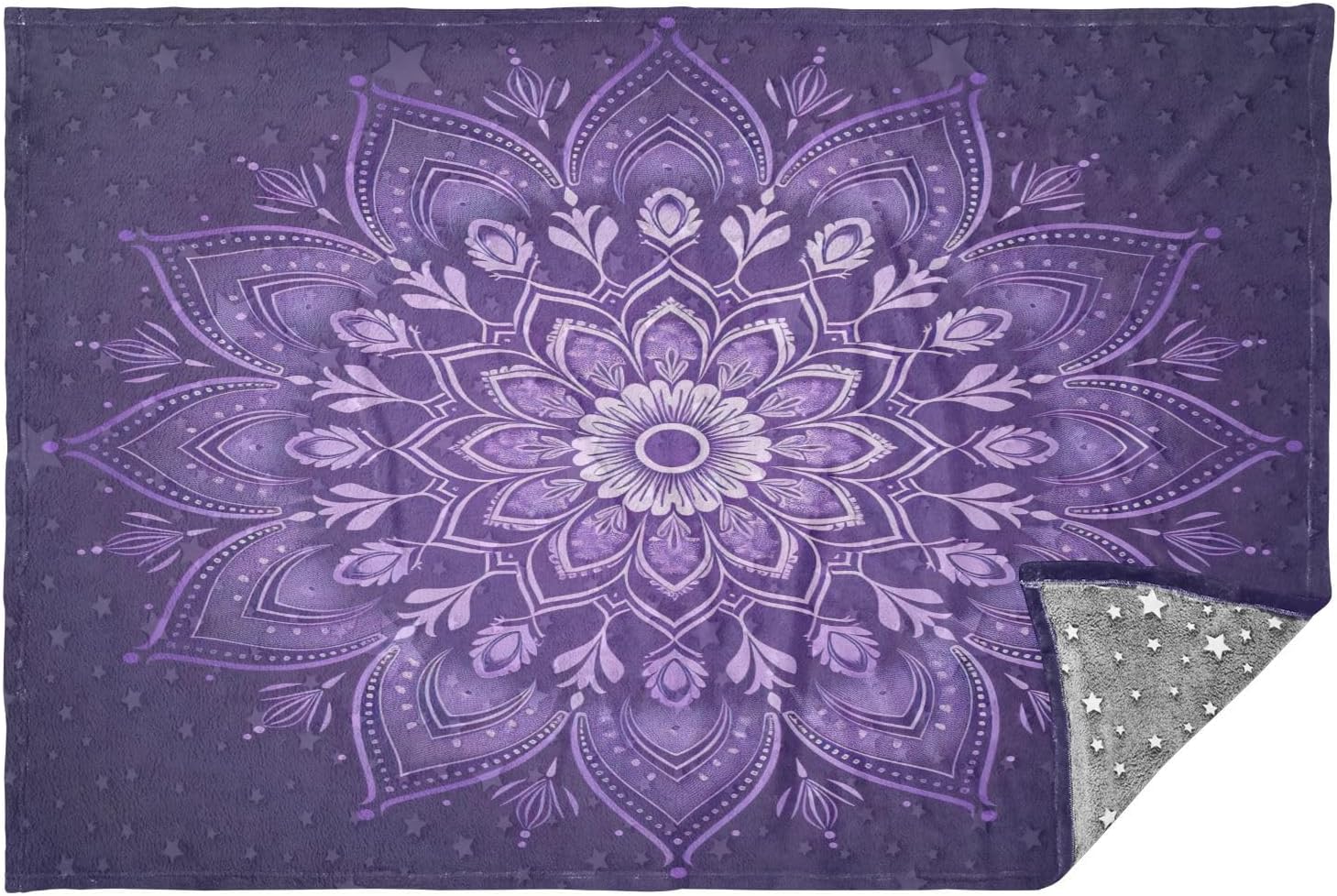 Mandala Violet Travel Blanket Glowing in The Dark, Soft 2 in 1 Airplane Blanket 65" x 55", Foldable as Pillow, Luggage Sleeve & Backpack Clip