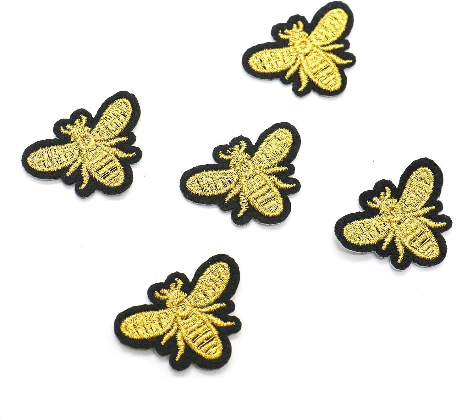 SenseYo 12 Pcs Cute Embroidered Sewing Bees Patches Sewing Patch for Bags Jackets Jeans Clothes, Embroidered DIY Patches Kids Craft Patch (Gold)