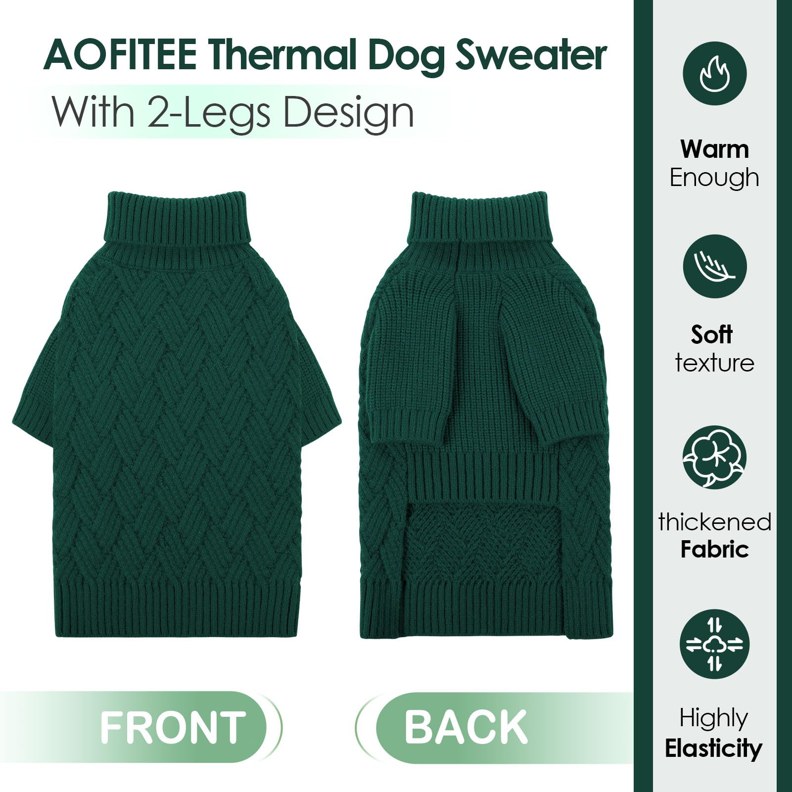 AOFITEE Maglione per Cane Grande, Invernale Maglioncino per Cani Taglia Grande con Collo Alto, Morbida e Calda Natalizio Maglioncini Pet con Maniche, Maglione Cane Labrador Verde, XL