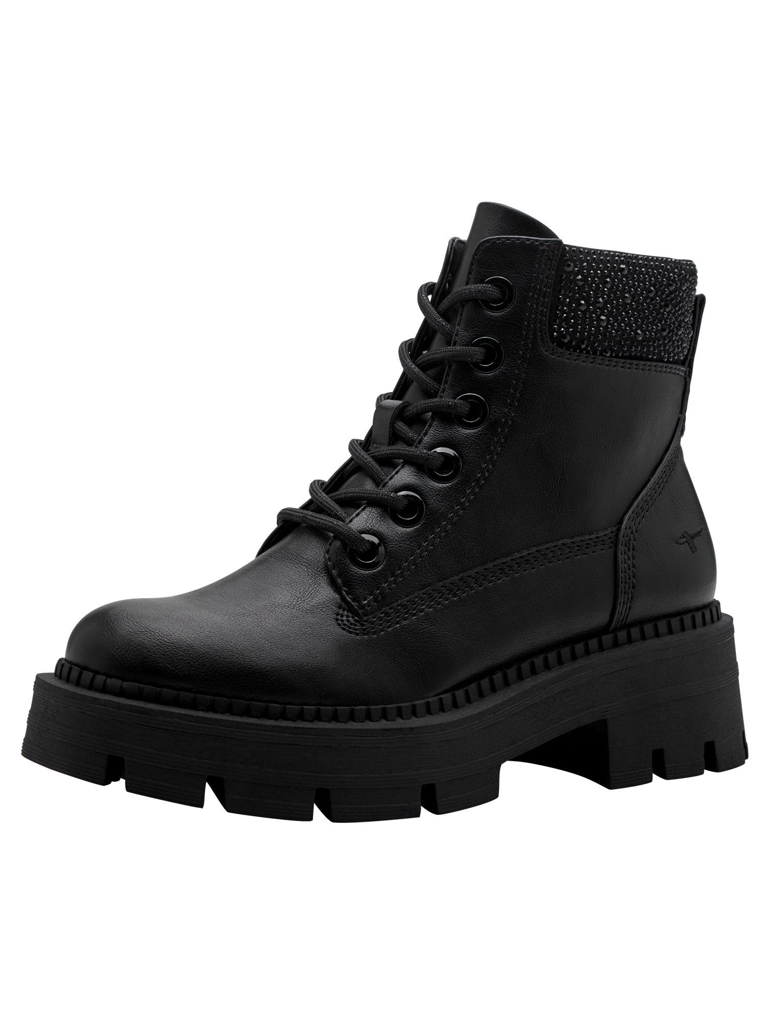 Tamaris Women's Damen Lace Boot Flat 1-25921-45 Ankle, Black Glam, 7.5 UK