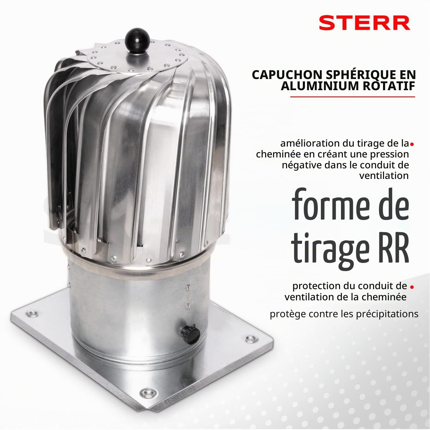 STERR ERC150AB – 150 mm Chapeau de Ventilation Allongé Rotatif avec Base